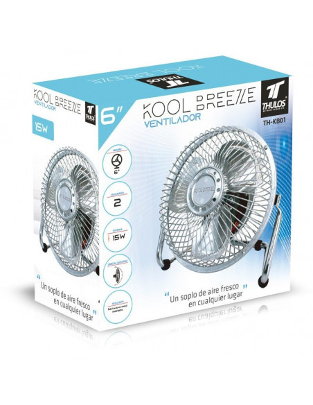 MINI VENTILADOR DE 6″, HECHO DE METAL DURADERO, 2 MODOS DE VELOCIDAD  THULOS TH-KB01