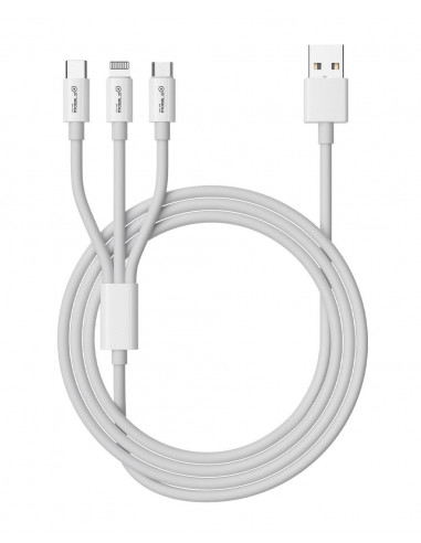 Cable de Carga. 3 en 1 USB-A a Lightning, Material TPE, Micro USB y Tipo-C. MB-1044 Mobile+