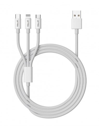 Cable de Carga. 3 en 1 USB-A a Lightning, Material TPE, Micro USB y Tipo-C. MB-1044 Mobile+