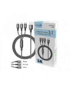 CABLE DE DATOS Y CARGA EN NYLON 3 EN 1 PARA IPHONE,...