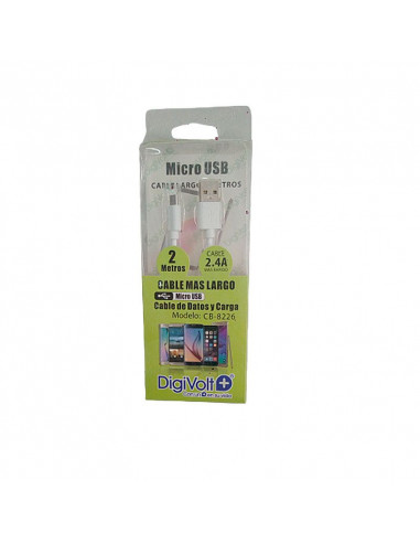 CABLE DE DATOS Y CARGA MICRO USB DE 2.4A Y 2 METROS DE LARGOCB-8226