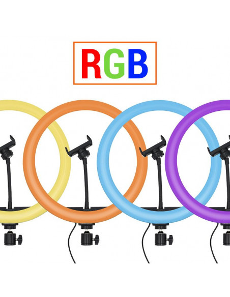 ANILLO LUZ LED 26CM RGB SOPORTE PARA MÓVIL Y TRÍPODE CON CONEXCION USB 12W MOBILE+ MB-RL27