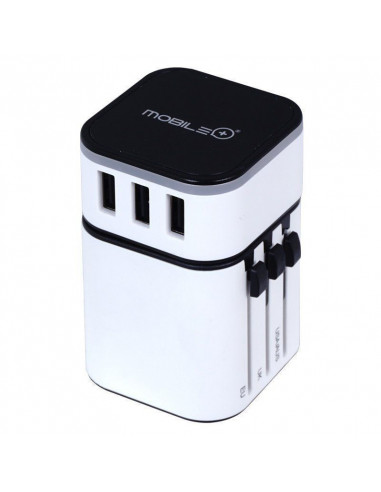 ADAPTADOR DE ENCHUFE UNIVERSAL CON 3 PUERTOS USB, COMPACTO Y PORTATIL. MOBILE+ MB-TA11