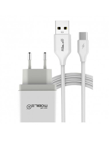 CARGADOR DE PARED Y CABLE TIPO-C A USB, 1METRO, 35MM.MOBILE+ MB-1020