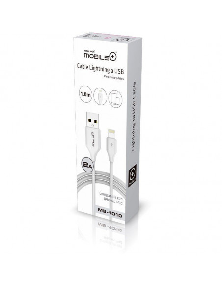 CABLE DE DATOS Y CARGA LIGHTNING/USB, 2A DE AMPERAJE, COMPATIBLE CON IPHONE MB-1010