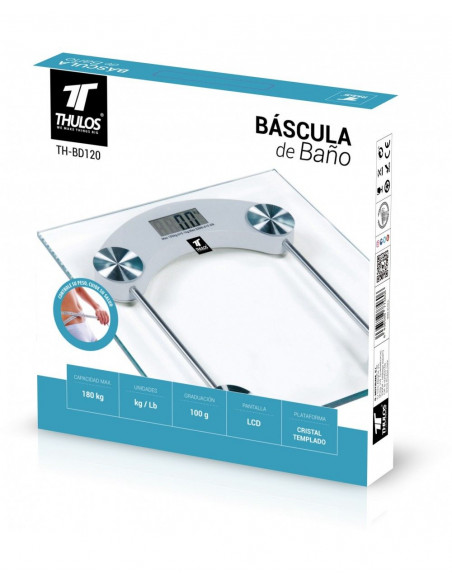 BÁSCULA DE BAÑO DIGITAL, LCD,CRISTAL TEMPLADO THULOS TH-BD120