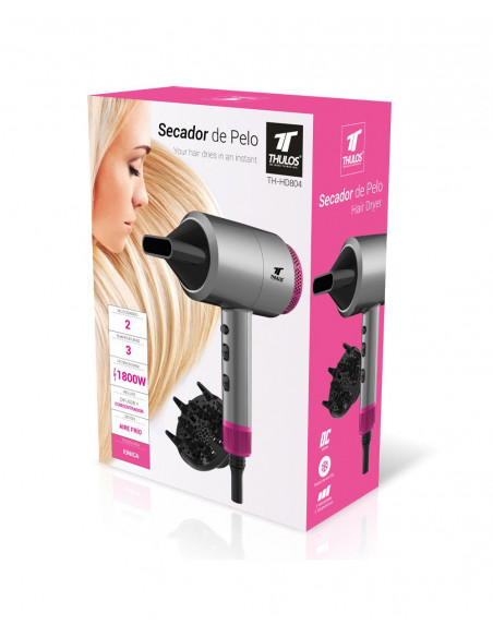 SECADOR DE PELO IÓNICO CON DIFUSOR Y CONCENTRADOR THULOS TH-HD804