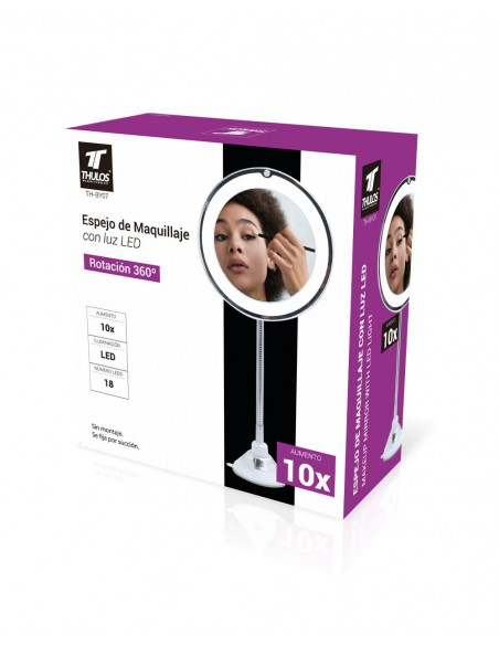 ESPEJO CON LUCES LED, ROTACIÓN, AUMENTO 10X, THULOS TH-BY07