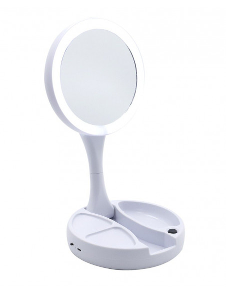 ESPEJO DE BELLESA CON DOBLE LUCES LED, AUMENTO 1X Y 10X THULOS TH-BY05