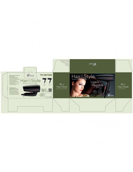 SECADOR DE PELO DE VIAJE, 2 VELOCIDADES, 1200W THULOS TH-HD1200
