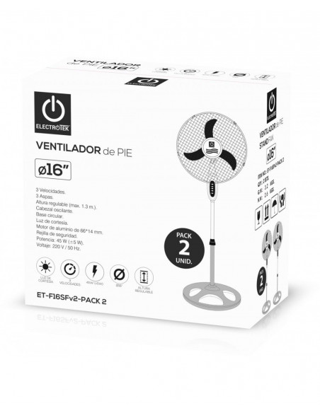 VENTILADOR DE PIE 16″, BASE CIRCULAR, ALTURA REGULABLE, ELECTROTEK ET-F16SFV2 (Pack 1 unidad)