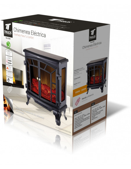 Chimenea eléctrica con llama y leña decorativa con 2 posiciones de calor y protección . THULOS TH-CY04