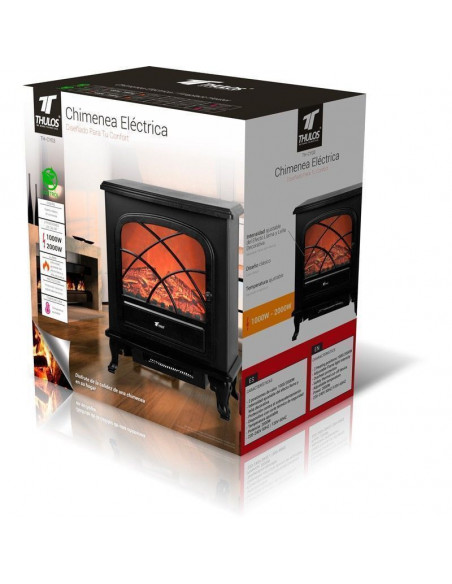 Chimenea eléctrica, llama y leña decorativa ajustable. modos 1000/2000W THULOS TH-CY03