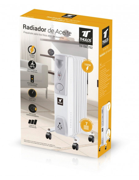 Radiador de Aceite con 3 niveles de temperatura, 7 elementos de calor, 1500W. THULOS TH-RAC702
