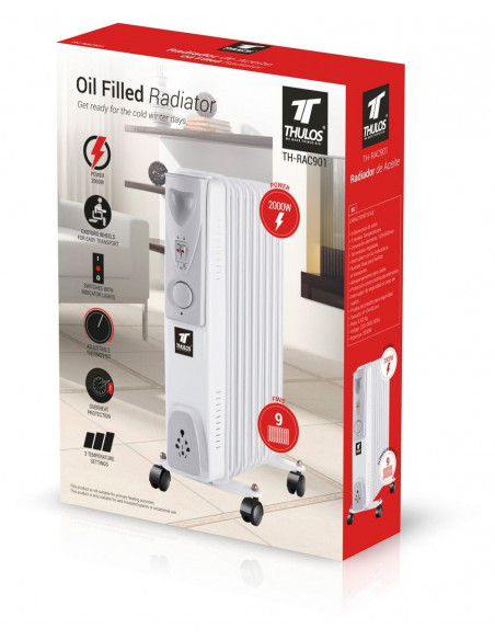 Radiador de Aceite de 9 elementos de calor, 3 niveles de temperatura, termostato regulable. TH-RAC901 THULOS