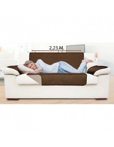 FUNDA PROTECTORA DE SOFA REVERSIBLE MARRÓN BEIGE 223CM TH-HW002