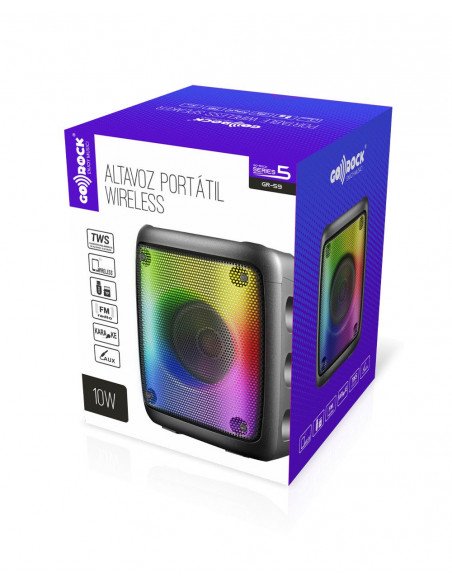 Pequeño Altavoz Portátil Wireless 10W con luces led, alcance de 10m y carga usb GO-ROCK GR-59
