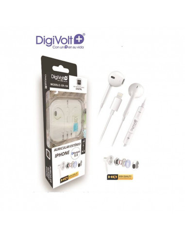 AURICULARES ESTÉREO CLAVIJA DE LIGHTNING, MICROFONO (VIA BT) ER-139 DIGIVOLT