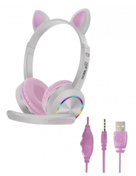 Auriculares Cascos Gaming Oreja Gato, con adaptador jack 305mm MOBILE+ MB-HP31
