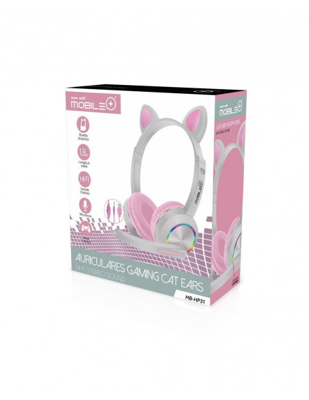Auriculares Cascos Gaming Oreja Gato, con adaptador jack 305mm MOBILE+ MB-HP31