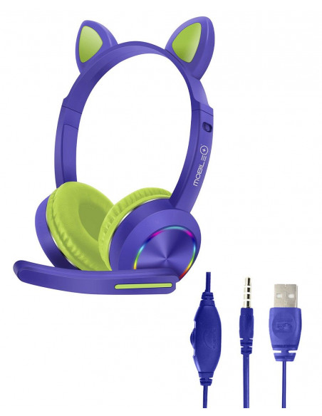 Auriculares Cascos Gaming Oreja Gato, con adaptador jack 305mm MOBILE+ MB-HP31