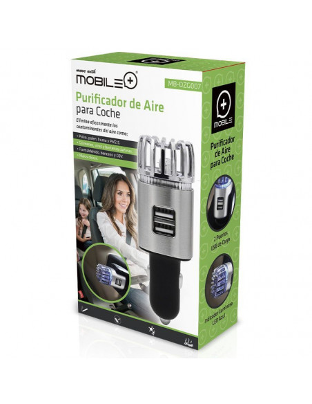 PURIFICADOR DE AIRE PARA COCHE CON 2 PUERTOS USB DE CARGA MOBILE+ MB-OZG007