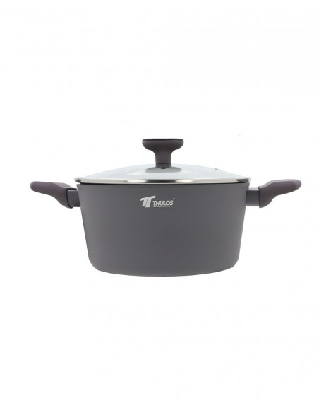 Cacerola con Tapa Cristal con borde de acero inoxidable tamaño 20-24-28cm. THULOS TH-GC de (24cm)