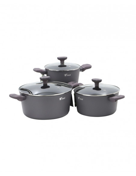 Cacerola con Tapa Cristal con borde de acero inoxidable tamaño 20-24-28cm. THULOS TH-GC de (24cm)