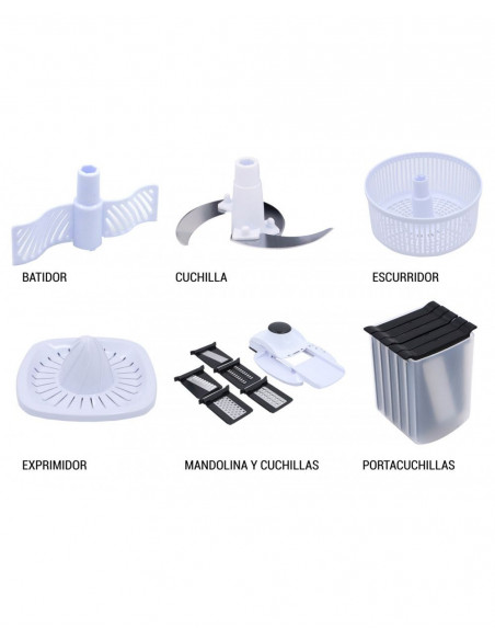 PROCESADOR DE ALIMENTOS MANUAL 5 EN 1, CON HOJAS DE ACERO INOXIDABLE THULOS TH-KA042