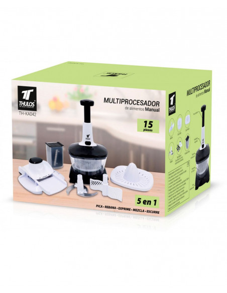 PROCESADOR DE ALIMENTOS MANUAL 5 EN 1, CON HOJAS DE ACERO INOXIDABLE THULOS TH-KA042
