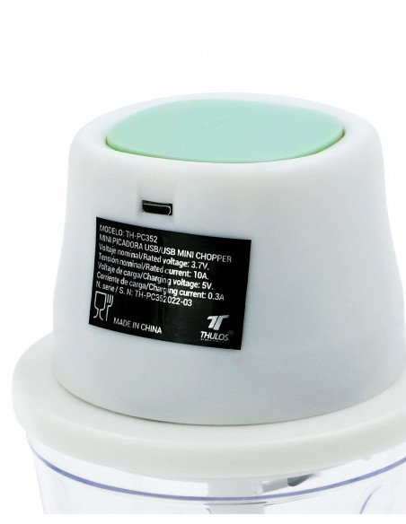 MINI PICADORA ELÉCTRICA USB CON CUCHILLAS DE ACERO INOXIDABLE 350ML TH-PC352