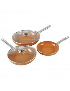 Set de 3 Sartenes y 2 Tapaderas de Cristal, con mango de...