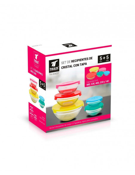 Set de 5 recipientes de cristal apto para lavavajillas. THULOS TH-KA037