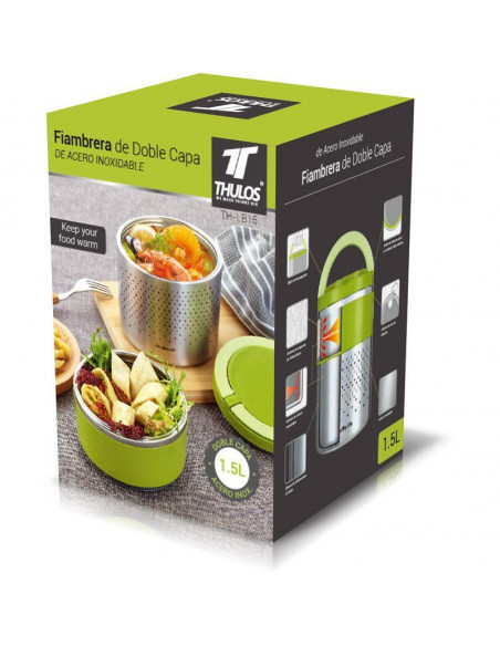 FIAMBRERA DE DOBLE CAPA, CON INTERIOR DE ACERO INOXIDABLE CAPACIDAD 1.5L TH-LB15