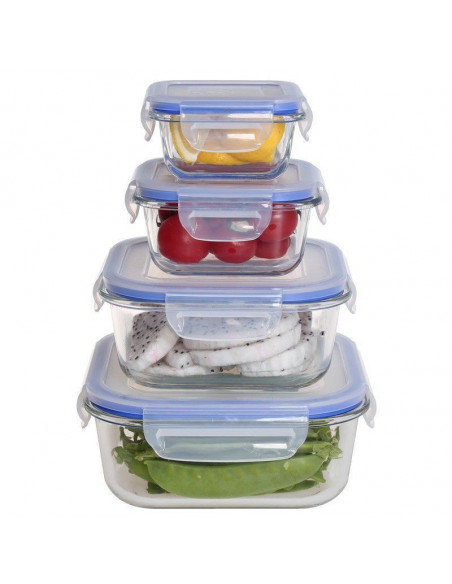 SET DE 4 FIAMBRERAS CUADRADAS, HECHA DE CRISTAL RESISTENTE TH-KA016