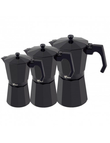 CAFETERA CLÁSICA DE COLOR NEGRO DE ALUMINIO, VARIAS CAPACIDADES TH-BKCI (6 TAZAS)