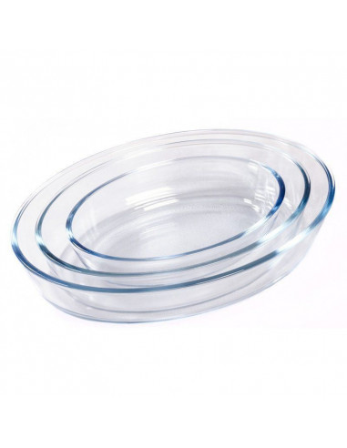 SET DE 3 BANDEJAS DE VIDRIO BOROSILICATO OVALADAS APTO PARA HORNO TH-KA020