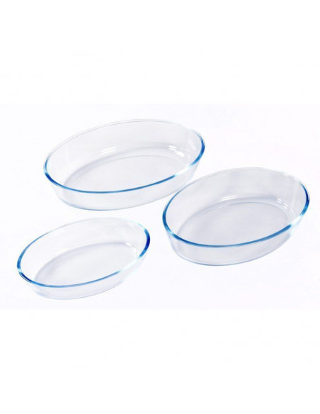SET DE 3 BANDEJAS DE VIDRIO BOROSILICATO OVALADAS APTO PARA HORNO TH-KA020