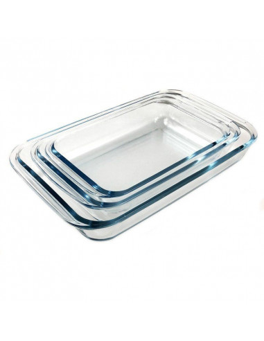 SET DE 3 BANDEJAS DE VIDRIO RECTANGULAR APTO PARA HORNO TH-KA019