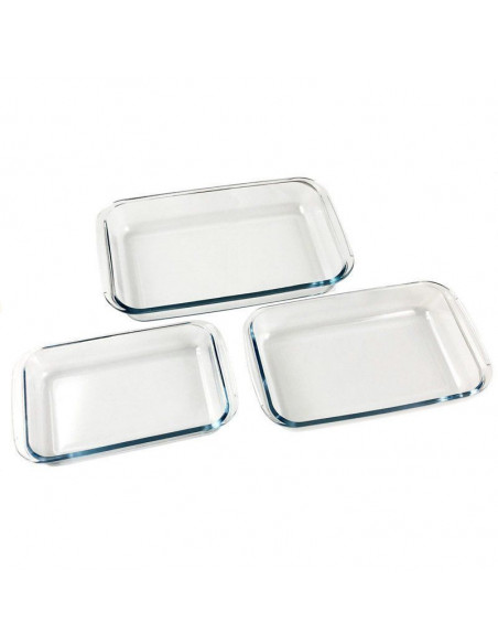 SET DE 3 BANDEJAS DE VIDRIO RECTANGULAR APTO PARA HORNO TH-KA019