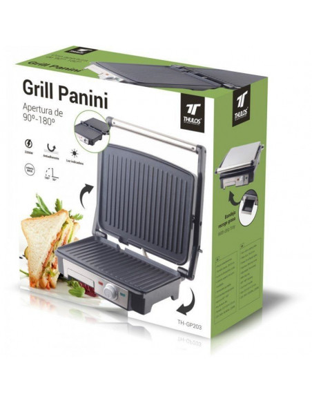 GRILL PANINI ELÉCTRICO 2200W, TERMOSTATO REGULABLE, 3.1Kg TH-GP203