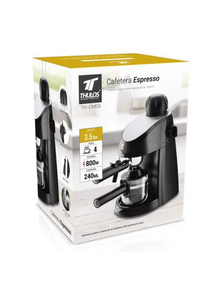 Cafetera Expresó, 3.5Bar, 240ml, 4tazas, filtro de acero inoxidable. THULOS TH-CM05