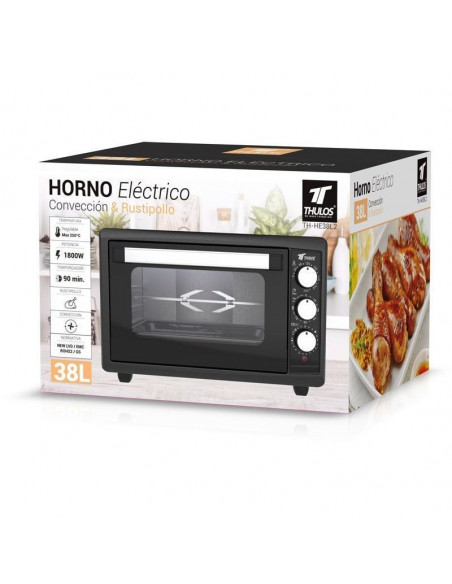 HORNO ELÉCTRICO, CAPACIDAD DE 38L, TEMPORIZADOR DE 90MIN, RUSTIPOLLO TH-HE38L2