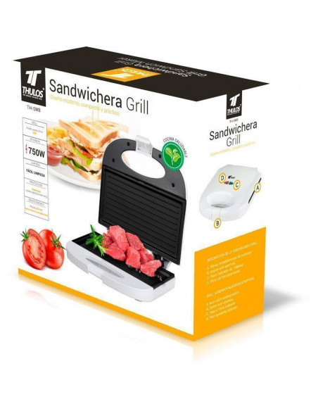 SANDWICHERA GRILL CON REVESTIMIENTO ANTIADHERENTE 750W THULOS TH-SW8