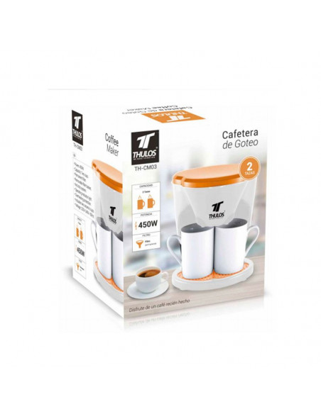 CAFETERA ELÉCTRICA CON DOS TAZAS, POTENCIA DE 450W, FILTRO PERMANENTE THULOS TH-CM03