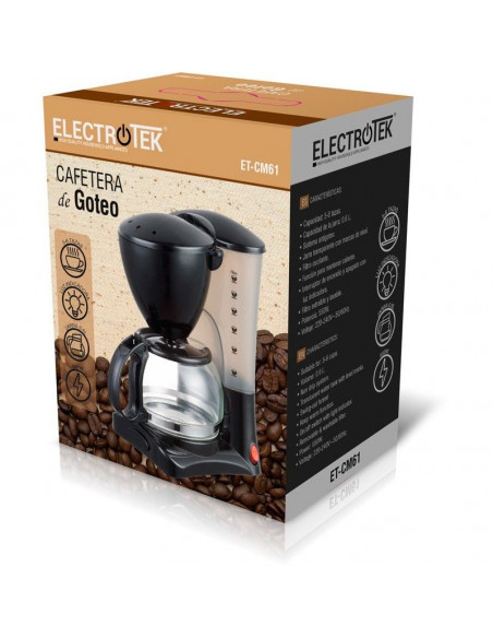 Cafetera de goteo, 5-6 tazas, sistema antigoteo, filtro oscilante, 550W. ELECTROTEK ET-CM61