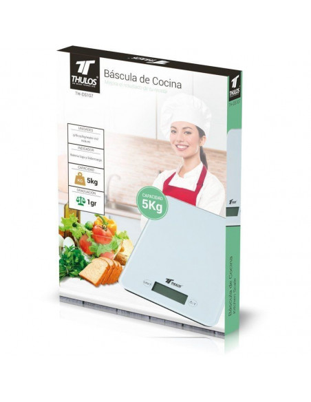 BALANZA DE COCINA DIGITAL, 4 SENSORES DE ALTA PRECISIÓN, CAPACIDAD DE 5KG TH-DS107 (BLANCO)