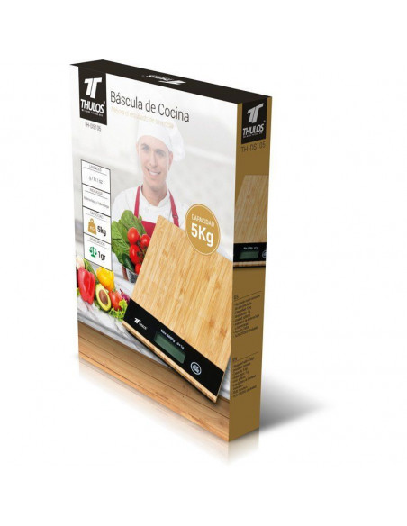 BALANZA DE COCINA DIGITAL, CAPACIDAD DE 5KG, SUPERFICIE DE MADERA. TH-DS105