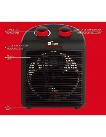 Termoventilador portátil regulable col luz indicadora portátil 220v-50Hz THULOS TH-FH10